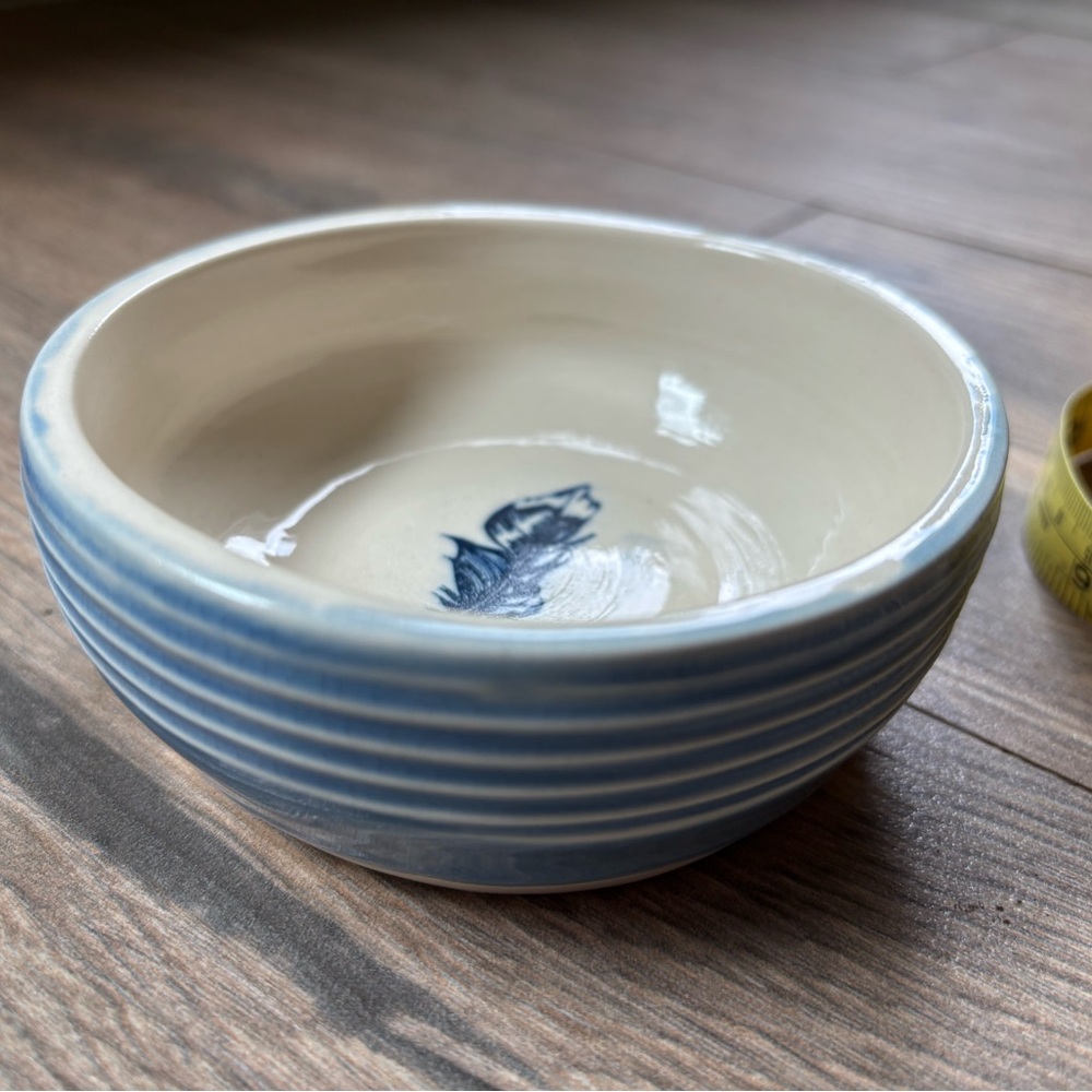 Hand Thrown Art Pottery Bowl Blue Feather Studio Clay Dish Rustic Handmade - Picture 3 of 12